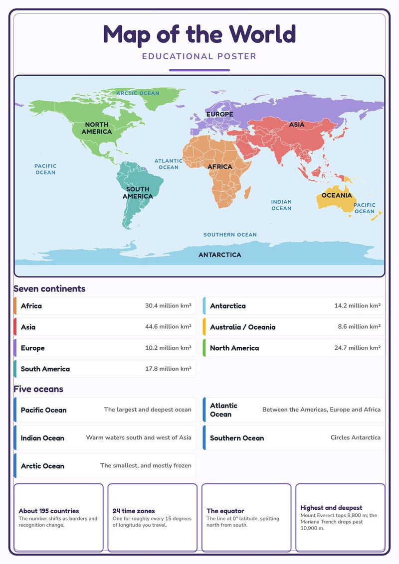 Load image into Gallery viewer, Map of the World: A4 Matte Laminated Educational Poster Print - 210x297mm-0
