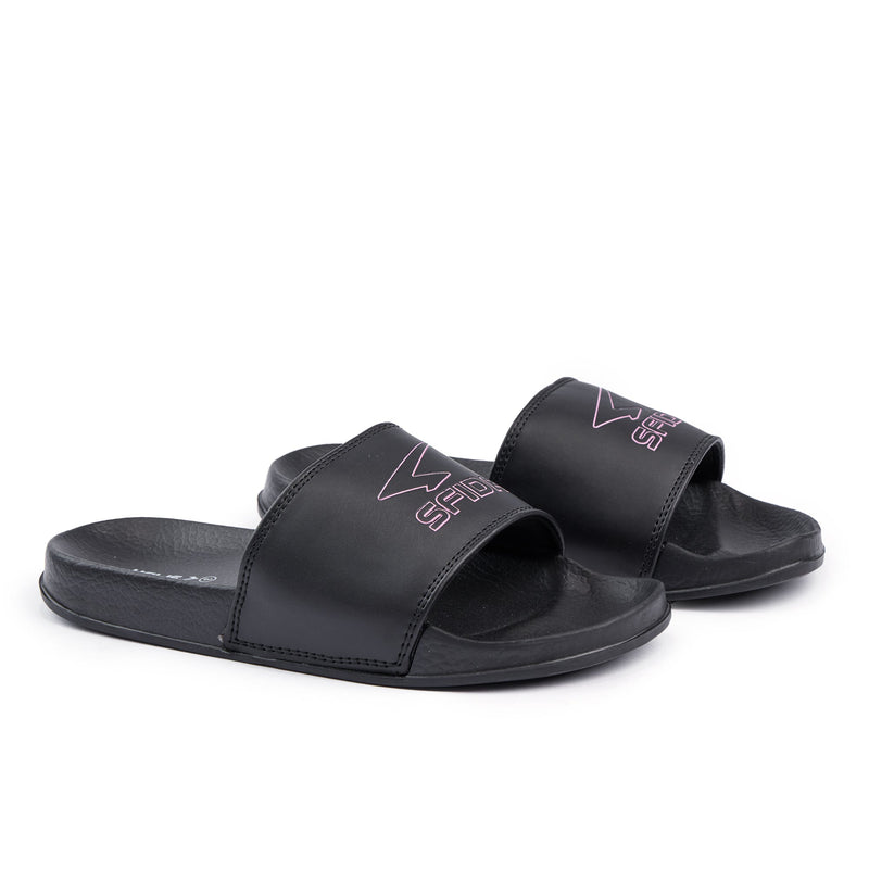 Load image into Gallery viewer, Laze Girls Slides Black/Metallic Blush-1
