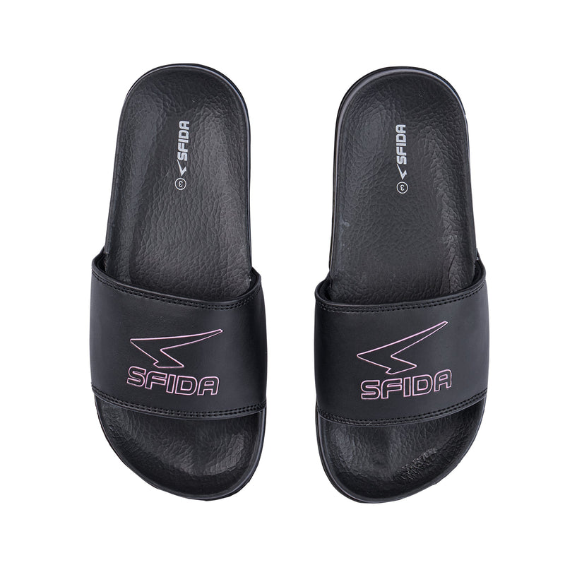 Load image into Gallery viewer, Laze Girls Slides Black/Metallic Blush-4
