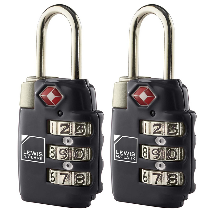 2x Lewis N Clark TSA Combi Lock Travel Luggage Padlock - Black-0