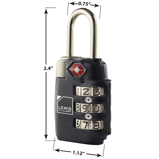 2x Lewis N Clark TSA Combi Lock Travel Luggage Padlock - Black-2