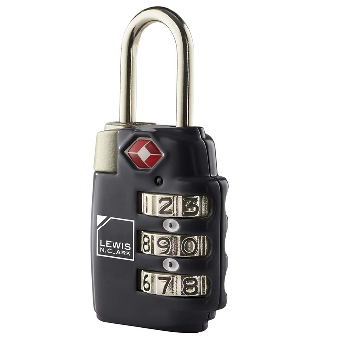 1x Lewis N Clark TSA Combi Lock Travel Luggage Padlock - Black-0