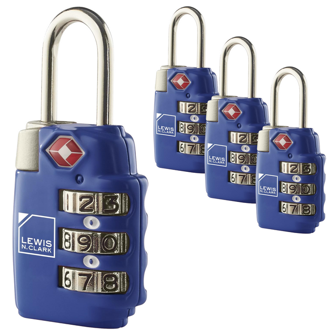 4x Lewis N Clark TSA Approved Combination Lock Travel Luggage Padlock - Blue-0