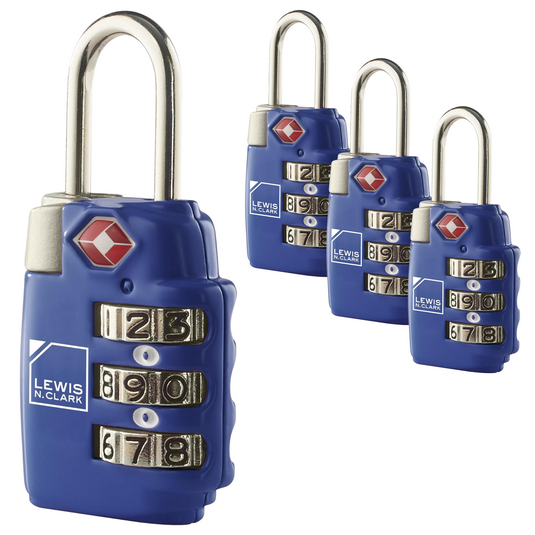 4x Lewis N Clark TSA Approved Combination Lock Travel Luggage Padlock - Blue-0