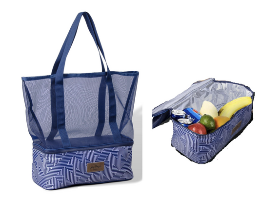 Extra Large 2-in-1 Insulated Mesh Tote Bag Zipper Cooler Picnic Storage Beach Makena-2