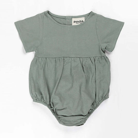Ponchik Babies + Kids - Linen Romper - Artichoke Green - Size 2y Only-0