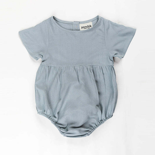 Ponchik Babies + Kids - Linen Romper - Capri Blue - Size 2y Only-1