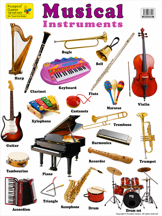 Large "Musical Instruments" Educational Poster - 73x52cm Size - Portrait (Printed by Pumpkin Queen)-0
