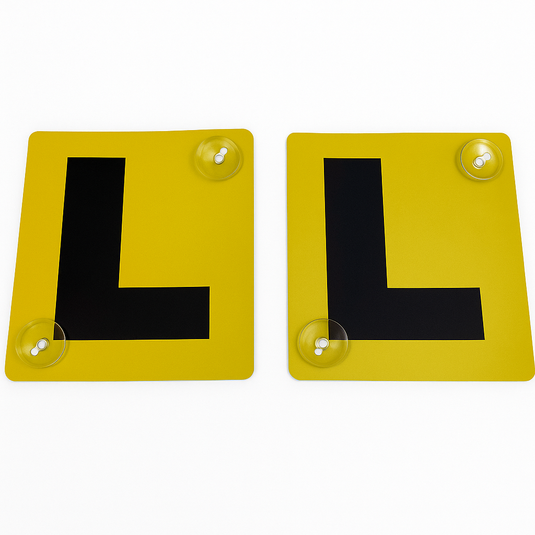 2x LEARNER L PLATES Suction Car Window Signs in Yellow/Black-1