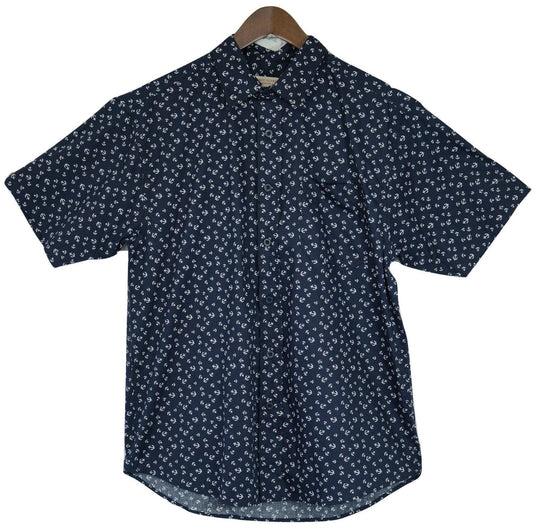 Mens MARINE ANCHOR SHIRT 100% COTTON Surf Party Short Sleeve Vintage - Navy-1