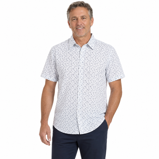 Mens MARINE ANCHOR SHIRT 100% COTTON Surf Party Short Sleeve Vintage - White-1
