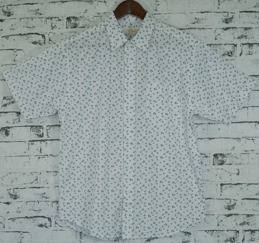 Mens MARINE ANCHOR SHIRT 100% COTTON Surf Party Short Sleeve Vintage - White-3
