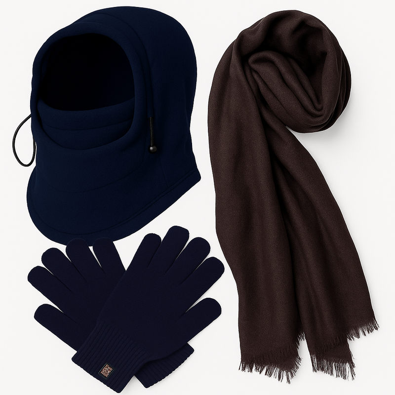 Load image into Gallery viewer, 3pc Mens Winter Set Thermal Beanie Mask + Scarf + Thinsulate Knitted Fingerless Gloves-0
