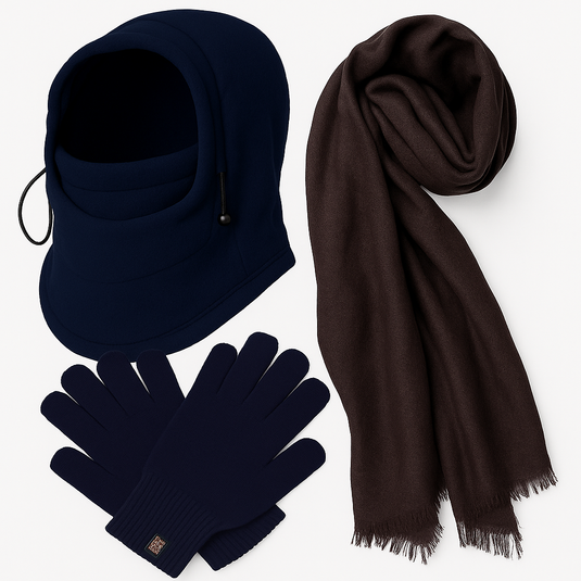 3pc Mens Winter Set Thermal Beanie Mask + Scarf + Thinsulate Knitted Fingerless Gloves-0