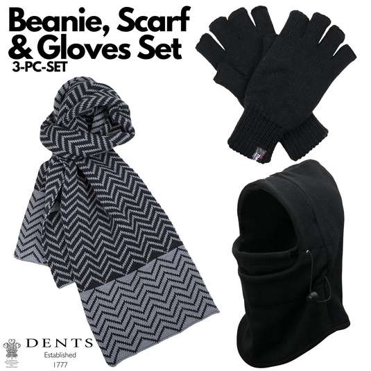 3pc 3M Thinsulate Set Mens Black Thermal Windproof Beanie Hat Scarf Gloves-1