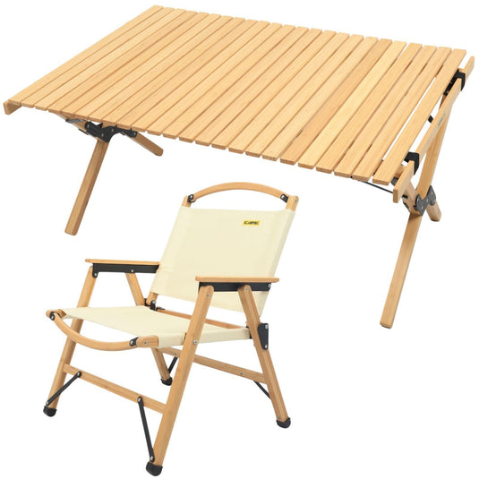 Chair & Table Set Bamboo Camping Folding Portable Outdoor Picnic Travel BBQ-0