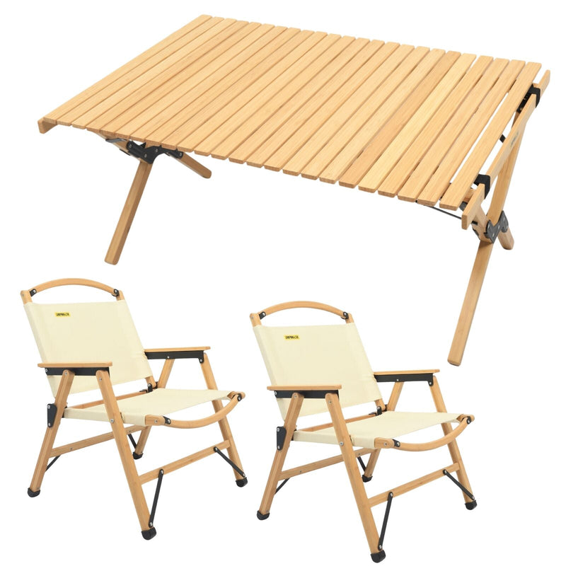 Load image into Gallery viewer, 2 Chairs &amp; 1 Table Set Bamboo Camping Folding Portable Outdoor Picnic Travel BBQ-0
