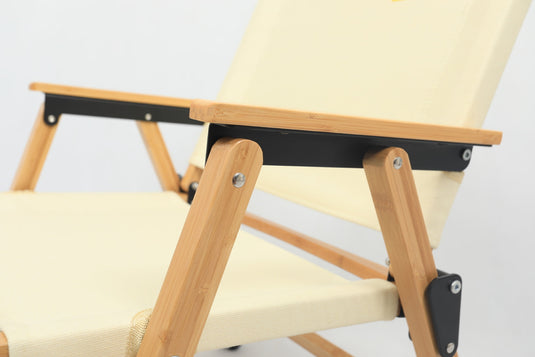 Bamboo Canvas Foldable Outdoor Camping Chair Wooden Travel Picnic Park - Khaki/Light Beige-2