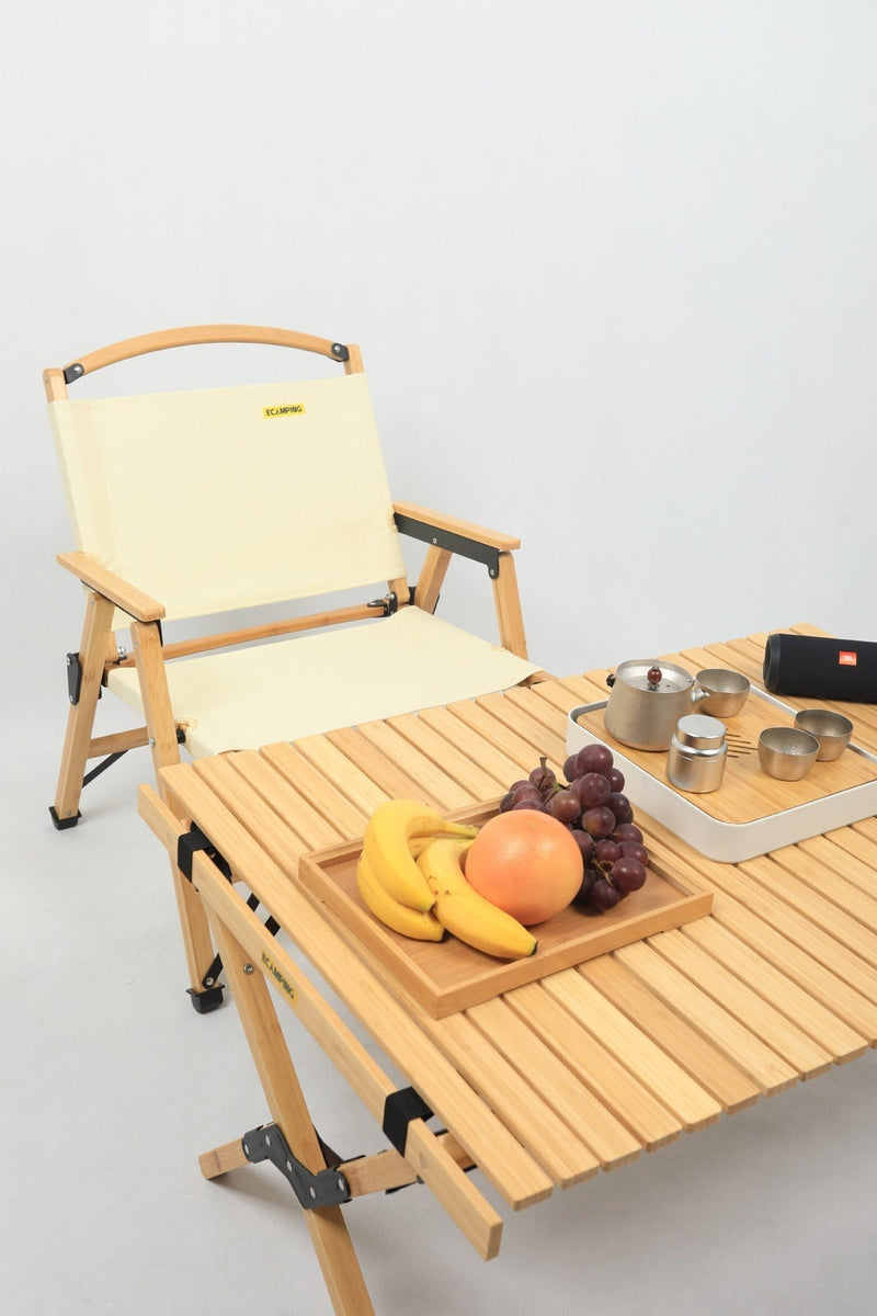 Load image into Gallery viewer, 4x Bamboo Canvas Foldable Outdoor Camping Chair Wooden Picnic Park - Khaki/Beige-3
