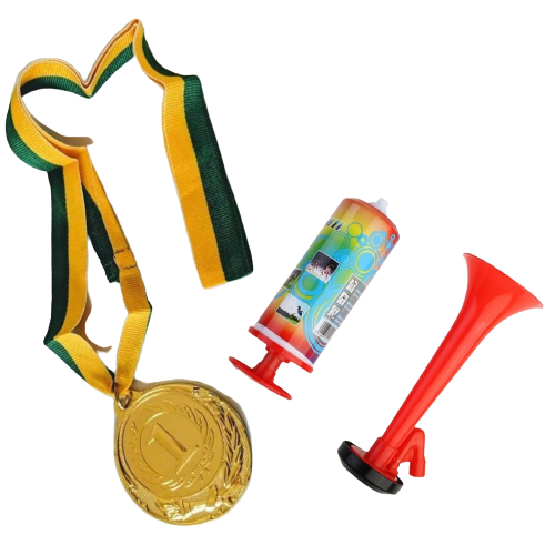 Load image into Gallery viewer, 1st Gold Medal Winner + Air Horn Party Set School Sports Day Olympics Ribbon-0
