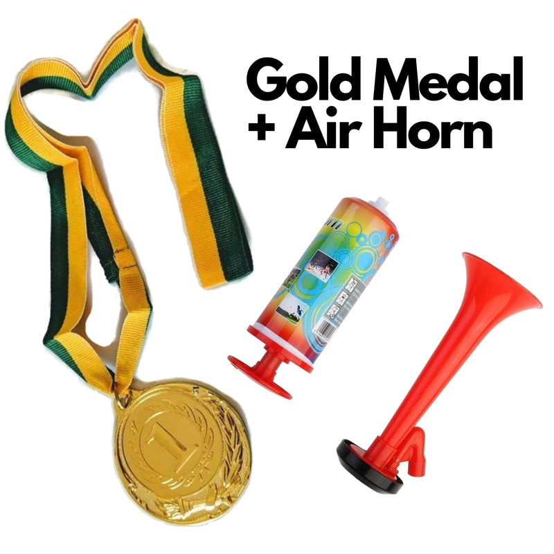Load image into Gallery viewer, 1st Gold Medal Winner + Air Horn Party Set School Sports Day Olympics Ribbon-1
