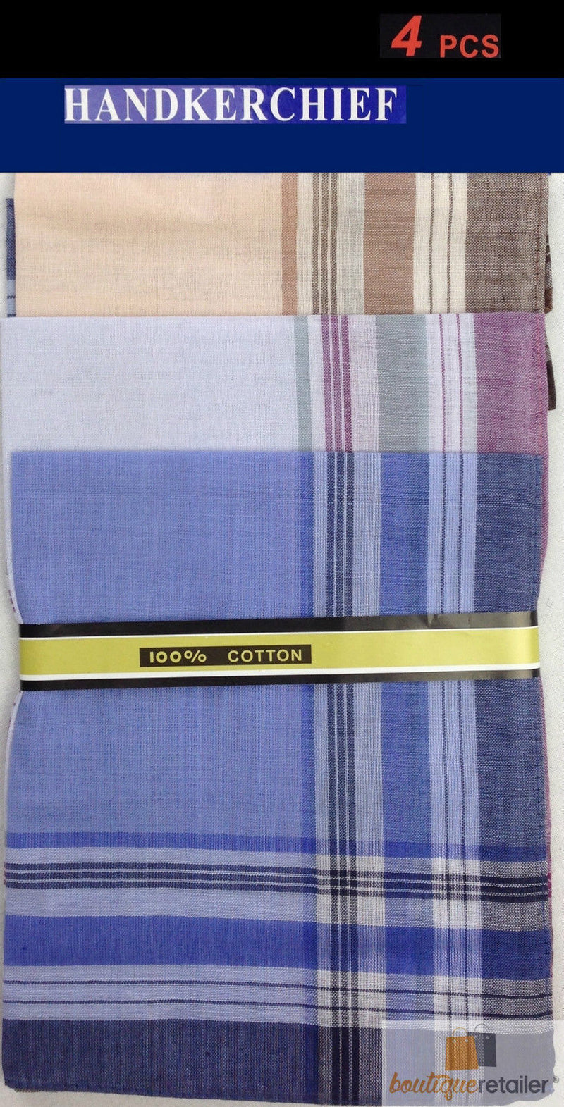 Load image into Gallery viewer, Mens HANDKERCHIEFS 100% Cotton/Terylene Pocket Square Hanky Handkerchief 35x35cm - 4 Hankies-3
