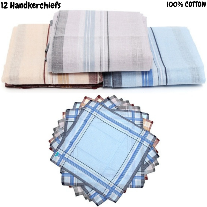 Load image into Gallery viewer, Mens HANDKERCHIEFS 100% Cotton Pocket Square Hanky Handkerchief 35x35cm - 12 Hankies-1
