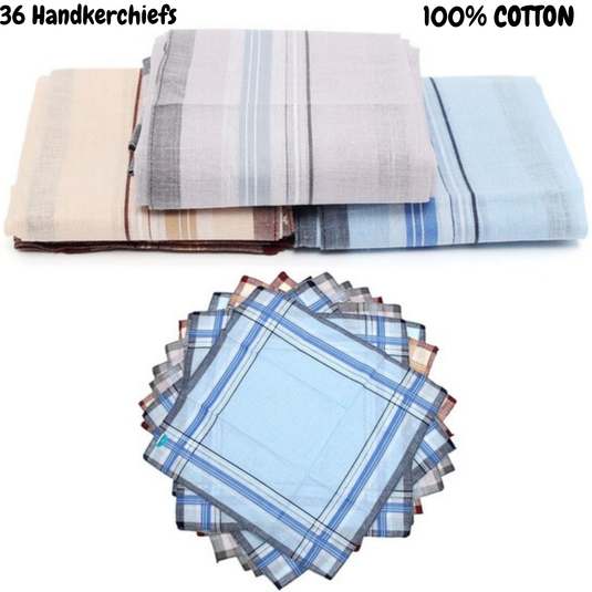 Mens HANDKERCHIEFS 100% Cotton Pocket Square Hanky Handkerchief 35x35cm - 36 Hankies-1
