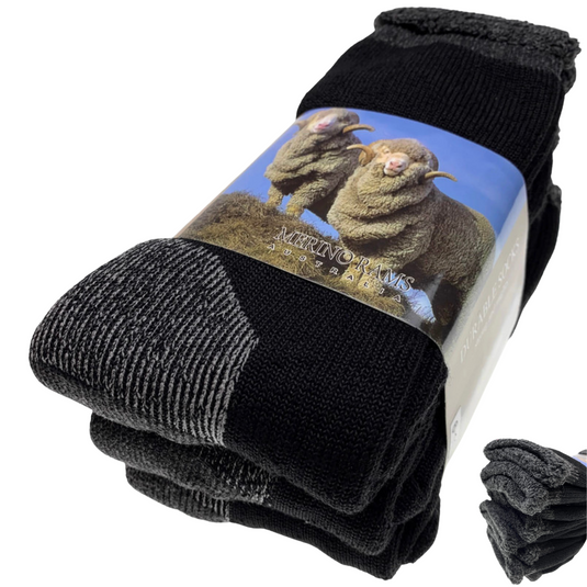 3 Pairs Heavy Duty Merino Wool Work Socks Extra Thick Cushion (Size 11-14)-0