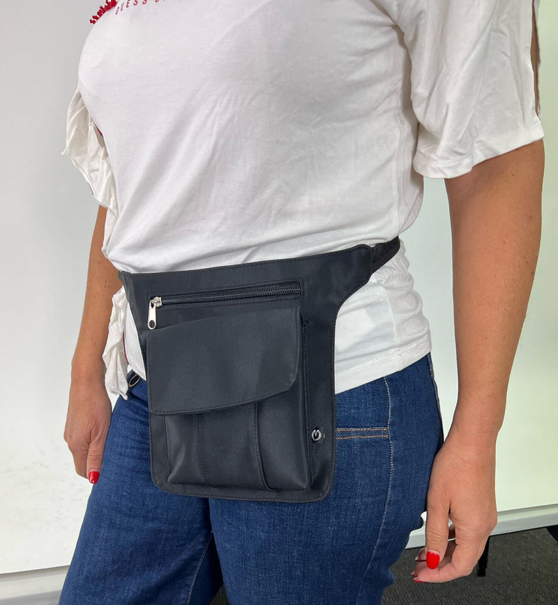 Load image into Gallery viewer, Milleni Waist Bag Utility Travel Belt Bum Bag Adjustable Strap w/ Zipper in Black-1
