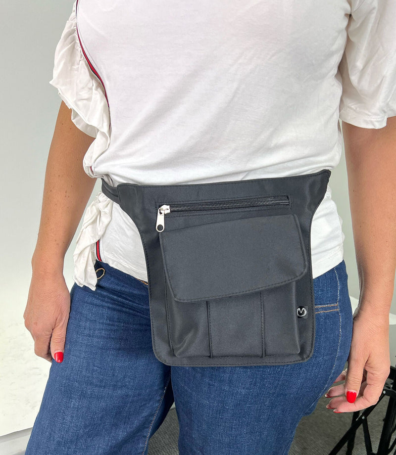 Load image into Gallery viewer, Milleni Waist Bag Utility Travel Belt Bum Bag Adjustable Strap w/ Zipper in Black-2
