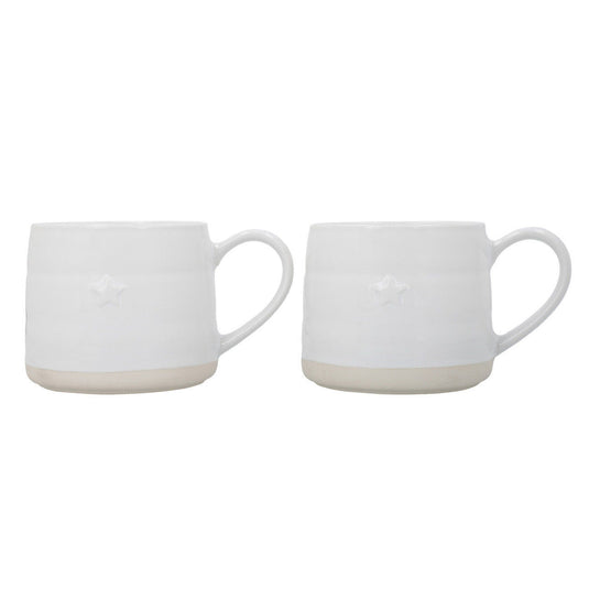 Mikasa Farmhouse Star Stoneware Mugs 380ml Set of 2 - White Cream-1