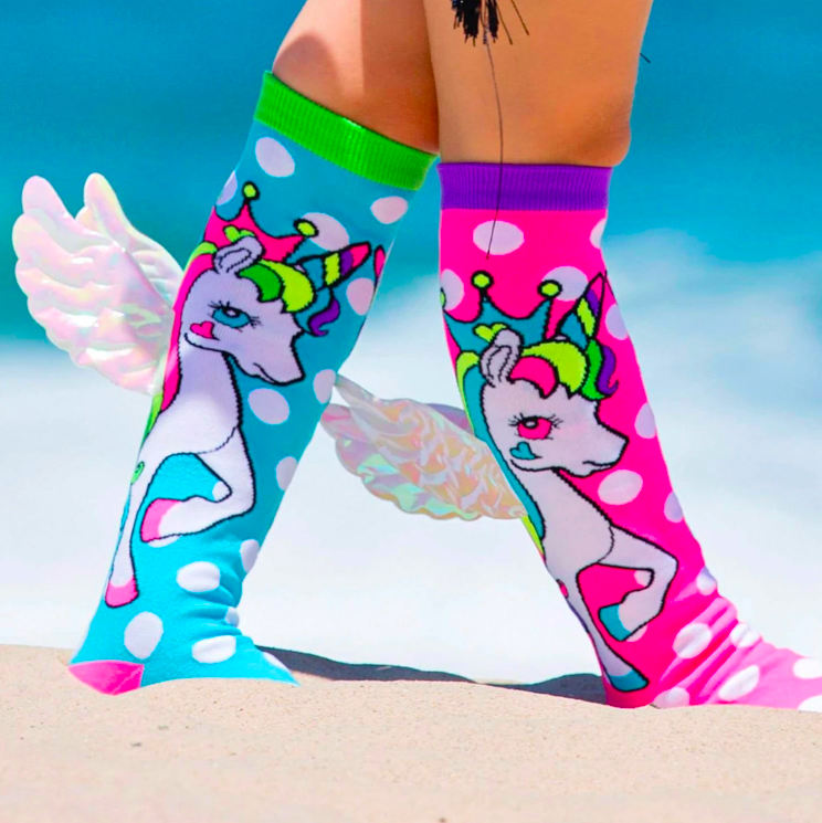 Load image into Gallery viewer, MADMIA Flying Unicorn Toddler Long Knee High Socks - Girl's Pair - Pink/Blue-2
