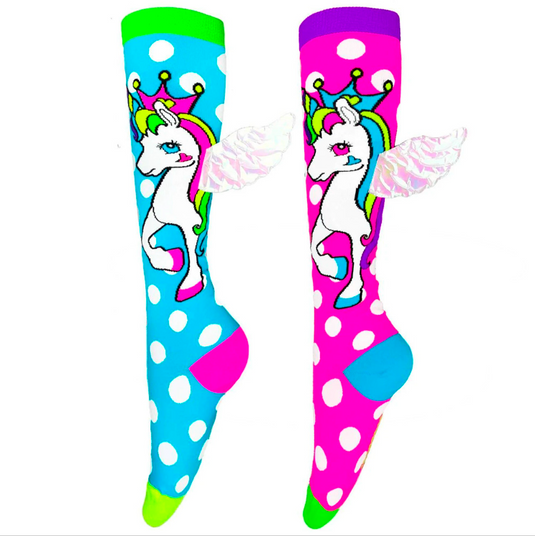 MADMIA Flying Unicorn Toddler Long Knee High Socks - Girl's Pair - Pink/Blue-0