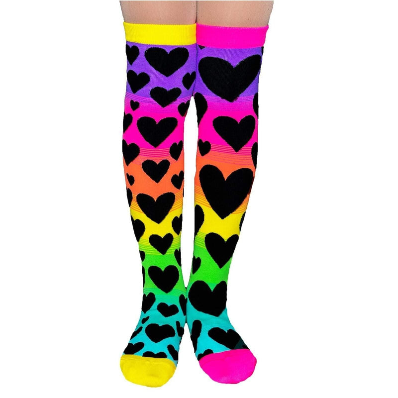 Load image into Gallery viewer, Madmia Sunset Socks Kids &amp; Adults 6+ Rainbow Heart Print Tassel Crazy Sock Day-1
