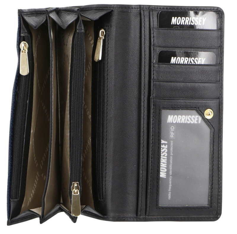 Load image into Gallery viewer, Morrissey Italian Structured Leather Flap Over Ladies Wallet - Black-1
