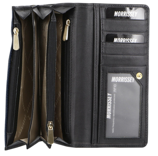 Morrissey Italian Structured Leather Flap Over Ladies Wallet - Black-1