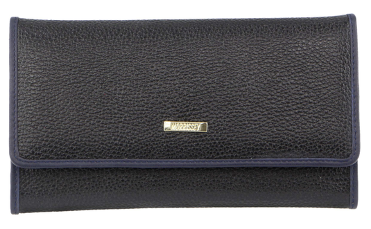 Morrissey Italian Structured Leather Flap Over Ladies Wallet - Black-2