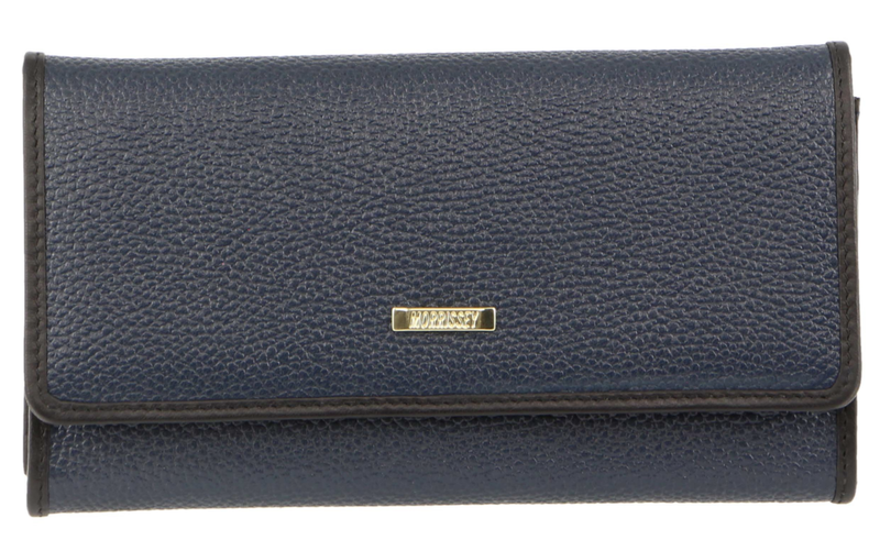 Load image into Gallery viewer, Morrissey Italian Structured Leather Flap Over Ladies Wallet - Navy-2

