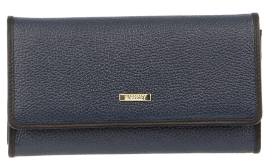 Morrissey Italian Structured Leather Flap Over Ladies Wallet - Navy-2