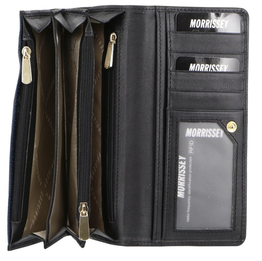 Morrissey Italian Structured Leather Flap Over Ladies Wallet - Navy-1