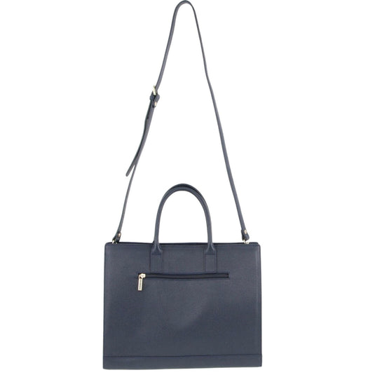 Morrissey Italian Structured Leather Tote Unisex Computer Bag Handbag - Navy-4