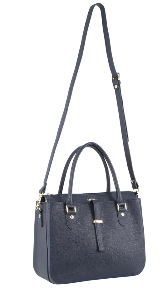 Morrissey Italian Womens Structured Leather Handbag Ladies Bag - Navy-2