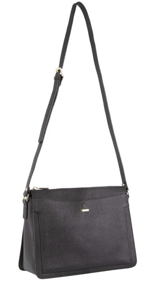 Morrissey Italian Structured Leather Cross Body Handbag Tote Bag (MO3162) - Black-2