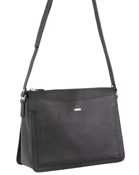 Morrissey Italian Structured Leather Cross Body Handbag Tote Bag (MO3162) - Black-0