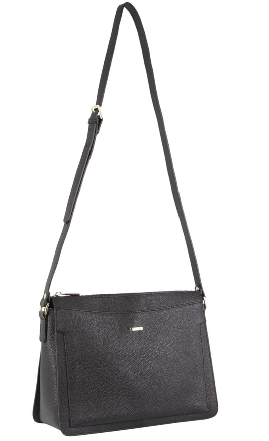 Morrissey Italian Structured Leather Cross Body Handbag Tote Bag (MO3162) - Black-4
