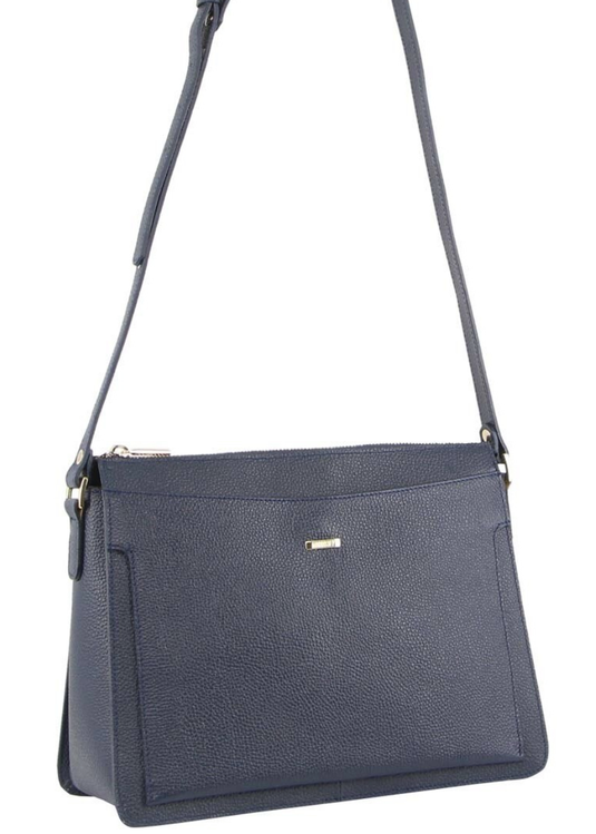 Morrissey Italian Structured Leather Cross Body Handbag Tote Bag (MO3162) - Navy-1
