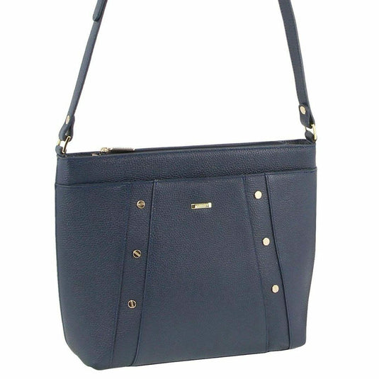 Morrissey Italian Womens Structured Leather Cross Body Handbag Bag Ladies - Navy-0