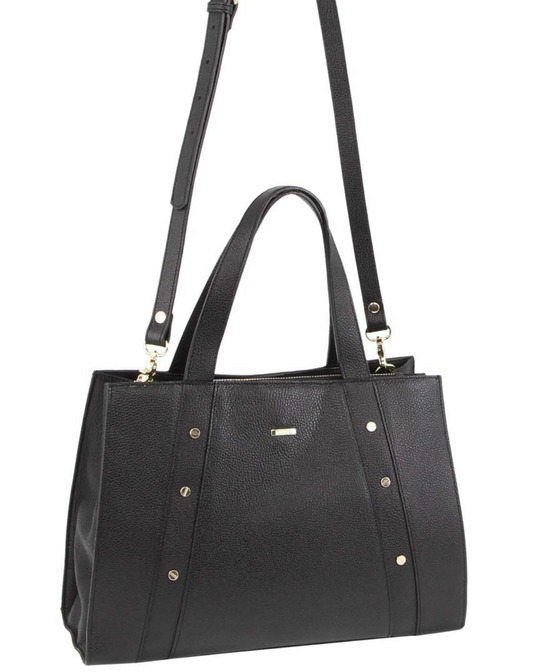Morrissey Womens Italian Structured Leather Bag Tote Handbag Ladies - Black-0