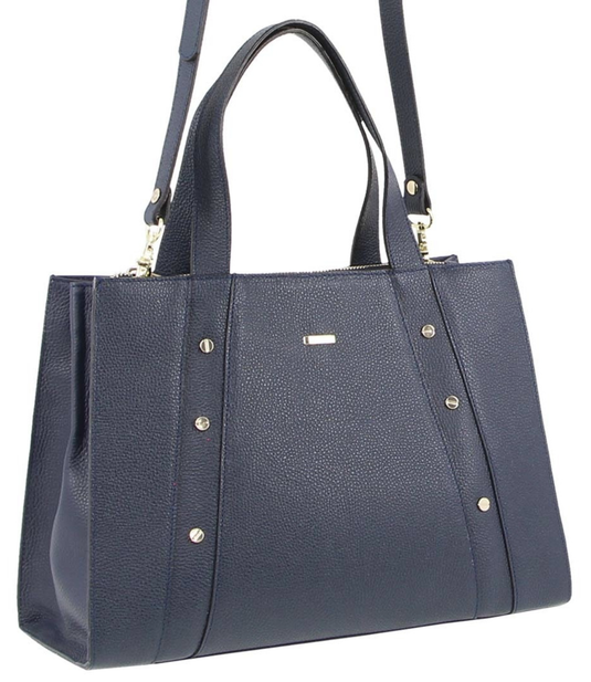 Morrissey Italian Womens Structured Leather Bag Tote Handbag Messenger - Navy-0